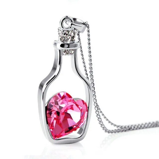 Women Pendant Necklace Creative Ladies Wishing Bottle Crystal Zircon Jewelry