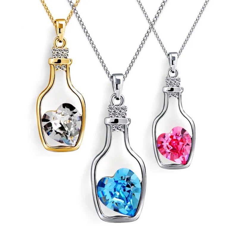 Women Pendant Necklace Creative Ladies Wishing Bottle Crystal Zircon Jewelry