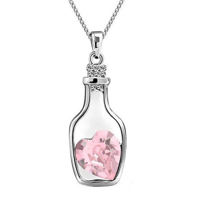 Women Pendant Necklace Creative Ladies Wishing Bottle Crystal Zircon Jewelry