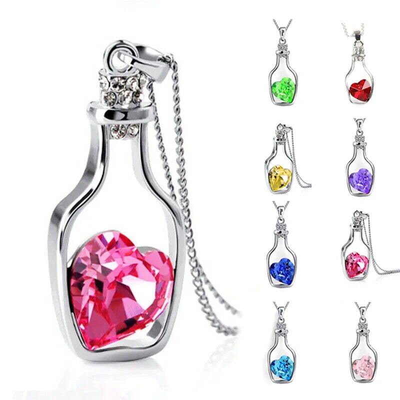 Women Pendant Necklace Creative Ladies Wishing Bottle Crystal Zircon Jewelry