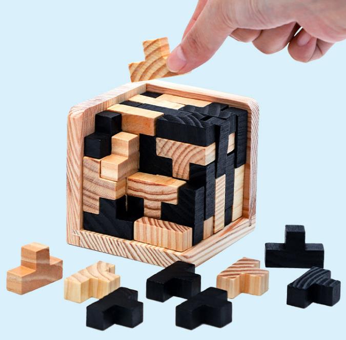 Creative 3D Wooden Cube Puzzle Luban Interlocking