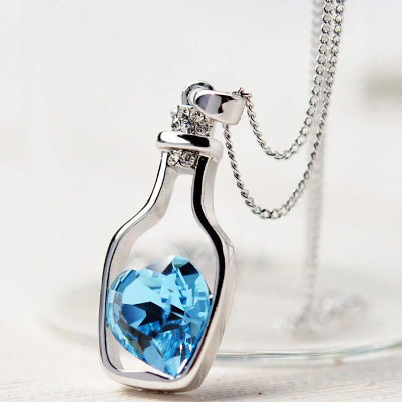 Women Pendant Necklace Creative Ladies Wishing Bottle Crystal Zircon Jewelry