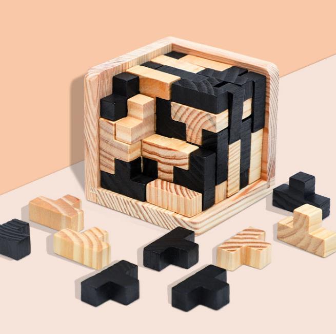 Creative 3D Wooden Cube Puzzle Luban Interlocking