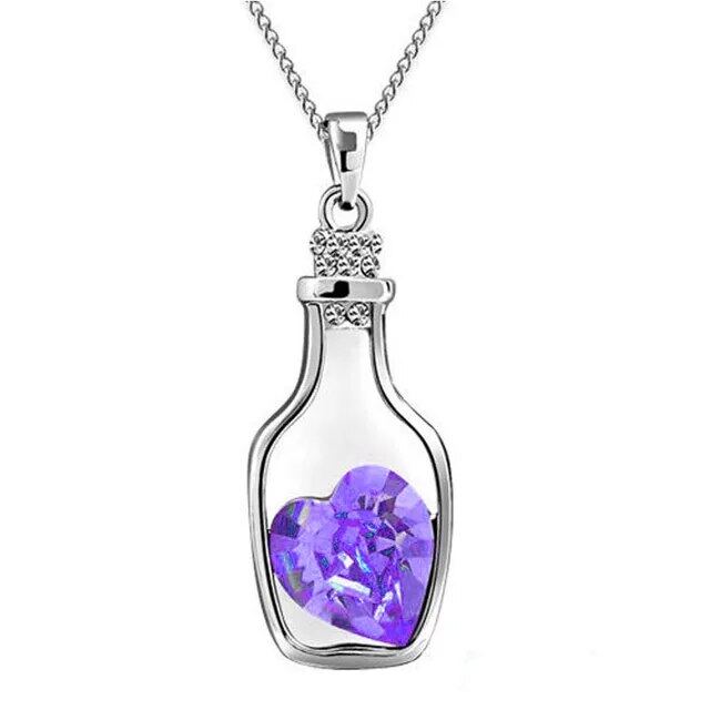 Women Pendant Necklace Creative Ladies Wishing Bottle Crystal Zircon Jewelry