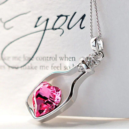 Women Pendant Necklace Creative Ladies Wishing Bottle Crystal Zircon Jewelry